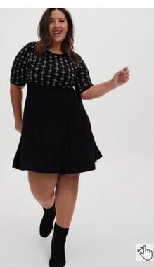 Torrid Black & Gold Intarsia Sweater Skater Dress Plus Size 6X